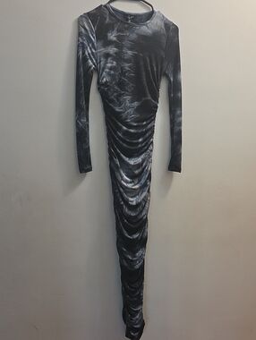 JLUXLABEL Charcoal Tie-Dye Ruched Long-Sleeve Maxi Dress